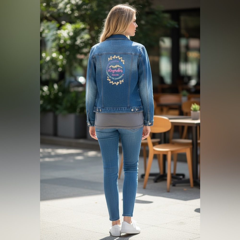 Upcycled Time & Tru Blue Denim Jacket w/ Hand Painted Design